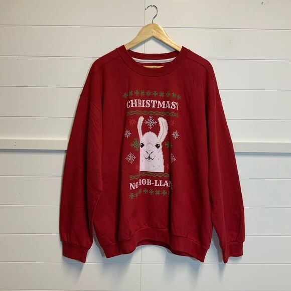 Anvil Men’s Red Christmas Llama Crewneck Sweater Size XLarge - Picture 5 of 14